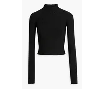 Cropped cutout ribbed-knit turtleneck top - Black
