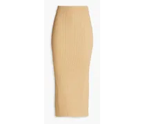 Ribbed cotton-blend midi skirt - Neutral