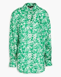 Maje Floral-print cupro-blend satin-twill shirt - Green Green