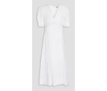 Corded lace-paneled woven midi dress - White
