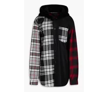 Checked patchwork wool hooded shirt jacket - Black