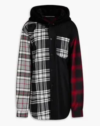 Alexander Wang Checked patchwork wool hooded shirt jacket - Black Black