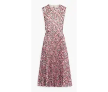 Cutout pleated floral-print chiffon midi dress - Pink