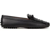 Fringed studded leather loafers - Black