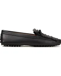 TOD'S Fringed studded leather loafers - Black Black