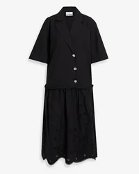 Ganni Gathered broderie anglaise cotton-poplin midi dress - Black Black