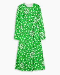 EMILIA WICKSTEAD Tazmin floral-print Swiss-dot textured cotton-blend midi dress - Green Green