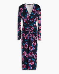 Diane von Furstenberg Hades mesh-trimmed floral-print jersey midi dress - Blue Blue