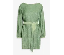 Grace velvet-trimmed sequined chiffon mini dress - Green