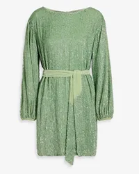 Retrofête Grace velvet-trimmed sequined chiffon mini dress - Green Green