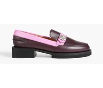Crystal-embellished two-tone leather loafers - Burgundy