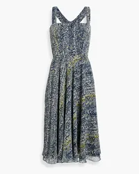 Mikael Aghal Printed metallic fil coupé chiffon midi dress - Blue Blue