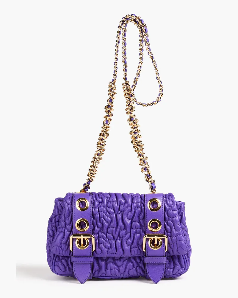 Moschino Buckle-embellished quilted faux leather shoulder bag - Purple Purple