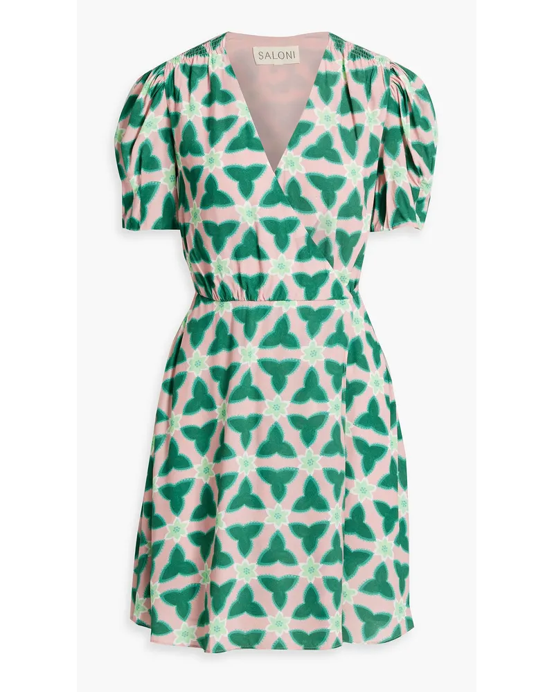 Saloni Lea floral-print ECOVERO™-blend crepe mini wrap dress - Green Green