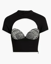 Area Cropped cutout crystal-embellished jersey top - Black Black