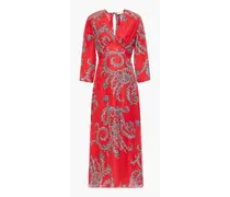 Talina paisley-print satin-jacquard midi dress - Red