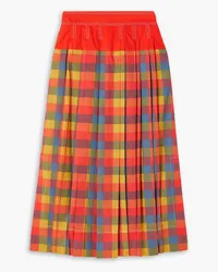 Tory Burch Veronica pleated checked cotton-poplin midi skirt - Red Red