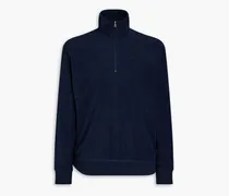 Cotton-blend terry half-zip sweatshirt - Blue