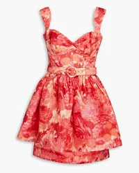 Zimmermann Belted floral-print linen and silk-blend peplum mini dress - Red Red