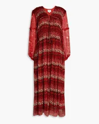 Joie Gathered ruffle-trimmed printed silk-crepon midi dress - Burgundy Burgundy