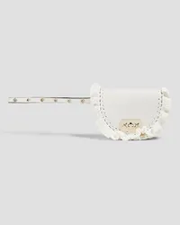 RED Valentino Ruffled leather and raffia shoulder bag - White White