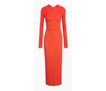 Layered ribbed merino wool-blend maxi dress - Red