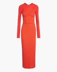 Dion Lee Layered ribbed merino wool-blend maxi dress - Red Red