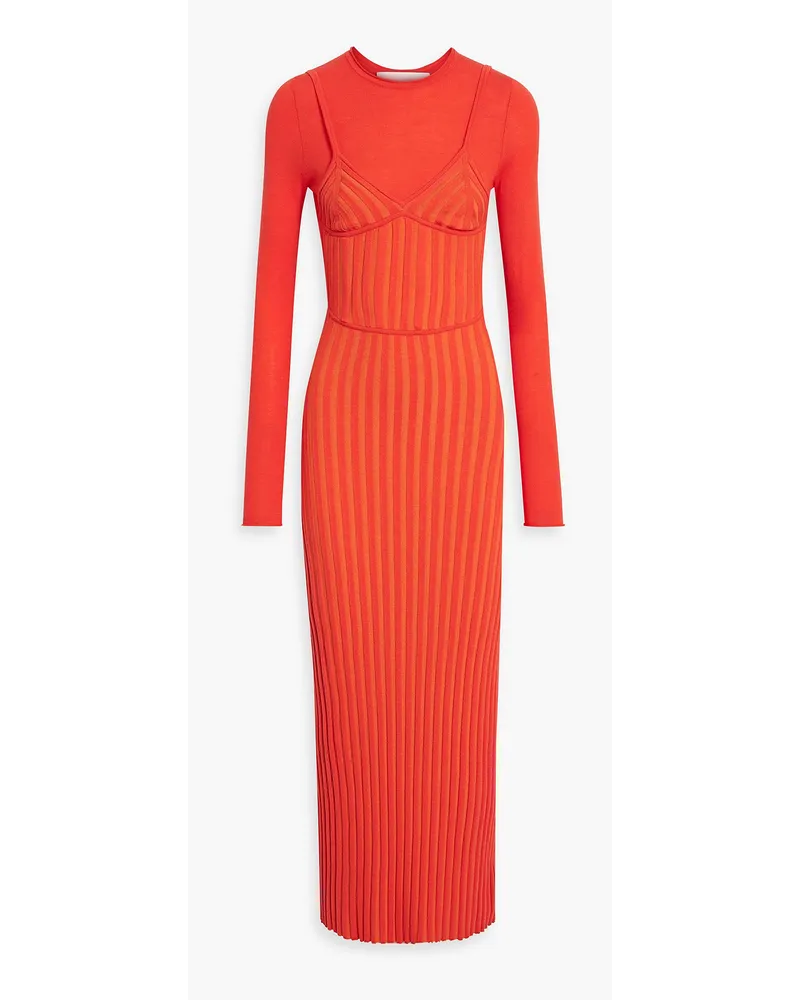 Dion Lee Layered ribbed merino wool-blend maxi dress - Red Red