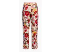 Floral-print linen and silk-blend straight-leg pants - Red