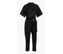 Cropped belted twill jumpsuit - Black