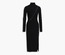 Ioana button-detailed ribbed-knit midi dress - Black