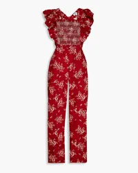 Sea Ruffled floral-print cotton jumpsuit - Burgundy Burgundy