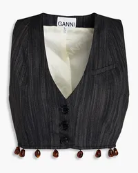 Ganni Embellished cropped twill vest - Black Black