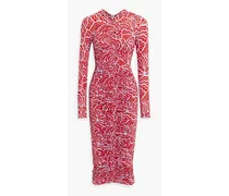Ansel ruched printed stretch-jersey midi dress - Red