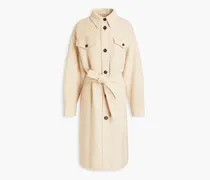 Belted embellished cashmere and cotton-blend felt coat - Neutral