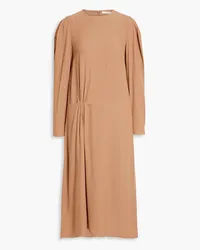 tibi Gathered crepe de chine midi dress - Brown Brown