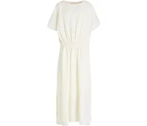 Gathered linen midi dress - White