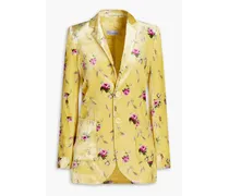 Floral-print velvet blazer - Yellow
