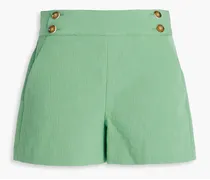 Kimm button-embellished cotton and linen-blend shorts - Green