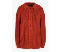 Adrienne crochet-knit cotton-blend polo cardigan - Red