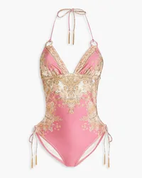 Zimmermann Paisley-print halterneck swimsuit - Pink Pink