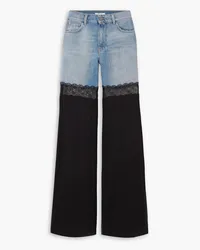 Nensi Dojaka Lace-trimmed georgette-paneled high-rise flared jeans - Blue Blue