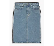 Zip-detailed two-tone denim midi skirt - Blue