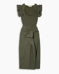 Ulla Johnson Isabella ruffled ribbed-knit and cotton-poplin midi dress - Green Green