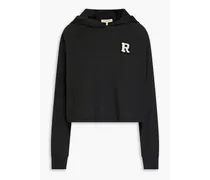 Cropped appliquéd cotton-jersey hoodie - Black