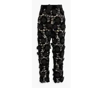 Guipure lace and velvet tapered pants - Black