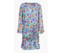 Sean ruched floral-print silk-chiffon mini dress - Blue