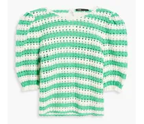Striped crocheted cotton top - Green