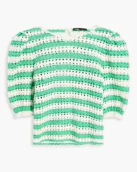 Maje Striped crocheted cotton top - Green Green