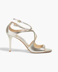 Jimmy Choo Ivette cutout metallic pebbled-leather sandals - Metallic Metallic